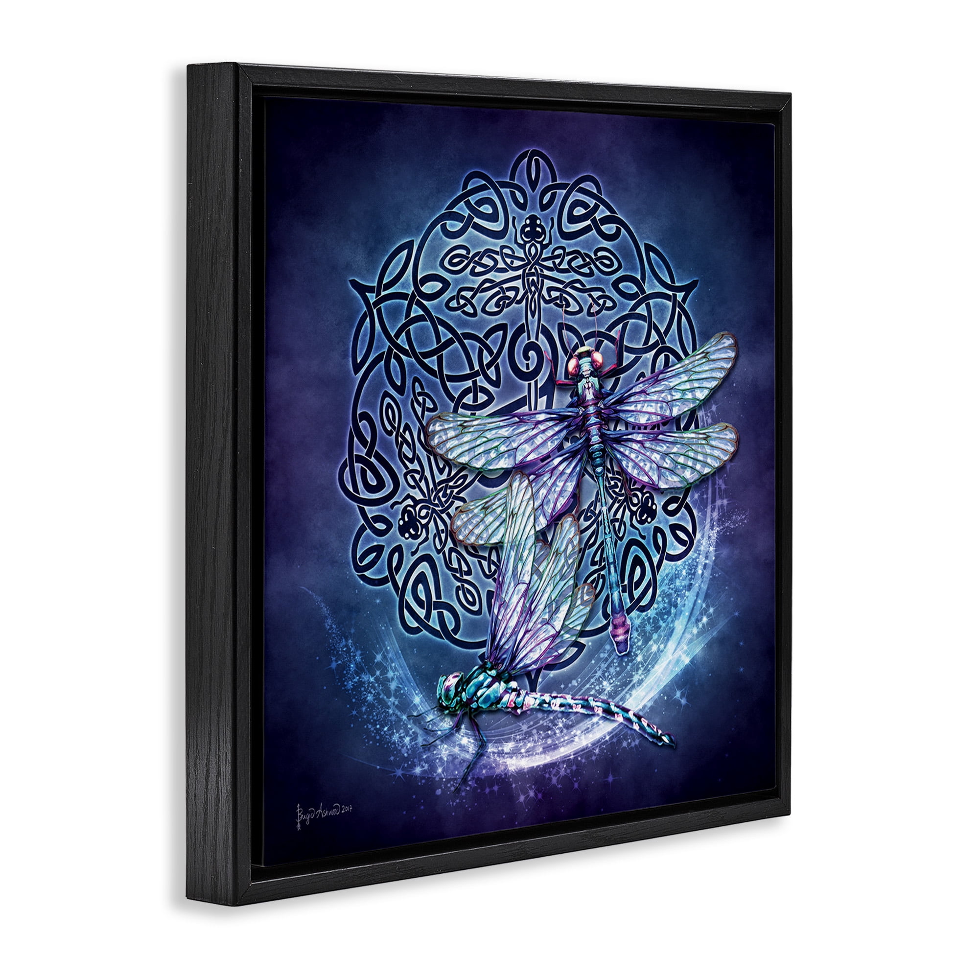 Stupell Industries Dragonfly & Celtic Knot Animals & Insects Painting Black Floater Framed Canvas Art Print Wall Art, 18 x 18