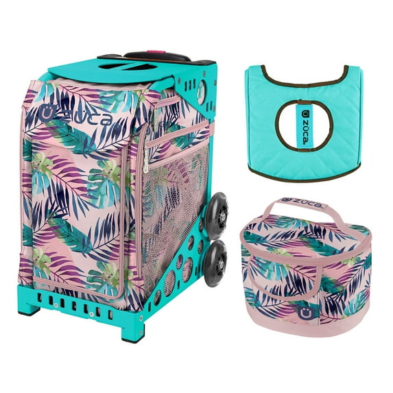 Zuca 18" Sport Bag - Pink Oasis with Lunchbox and Turquoise Seat Cover (Turquoise Frame)