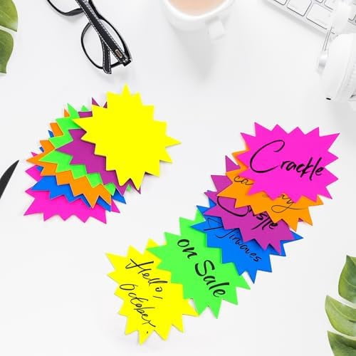 300 Pcs 3.5 * 2.8 Inch Fluorescent Starburst Signs for Retail, Garage Sale Tags, Sale Signs for Retail Store, Ample Quantity with 6 Colors