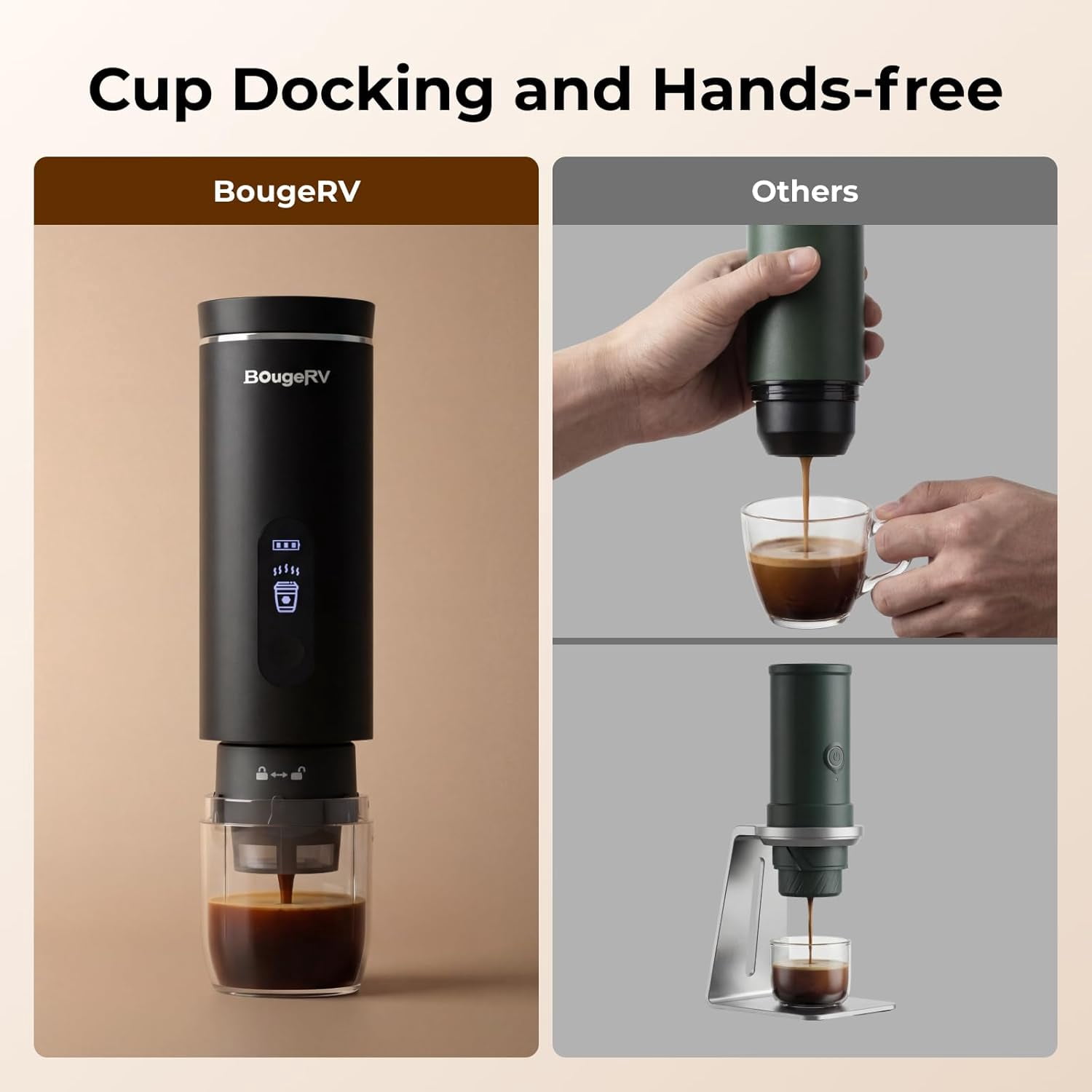 BougeRV Portable Drip Coffee Maker Compatible with K Cup & Ground Coffee, Car Coffee Machine Self-Heating for Travel, Camping, Outdoors