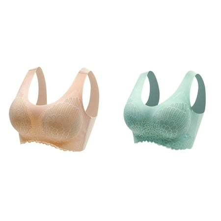 2-Pack Women s No Steel Ring Underwear Gathering Sleep Bra Latex Underwear Traceless Back Heart Bar Front Closure Wireless Bra Women Sports Bra High Support Womens Bras Comfortable Front Closure
