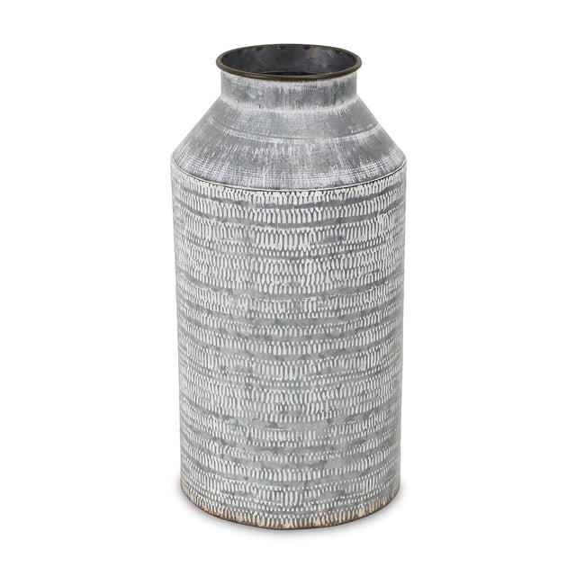 Jarra de Metal Galvanizado con Lavado Blanco de Cheung, Gris