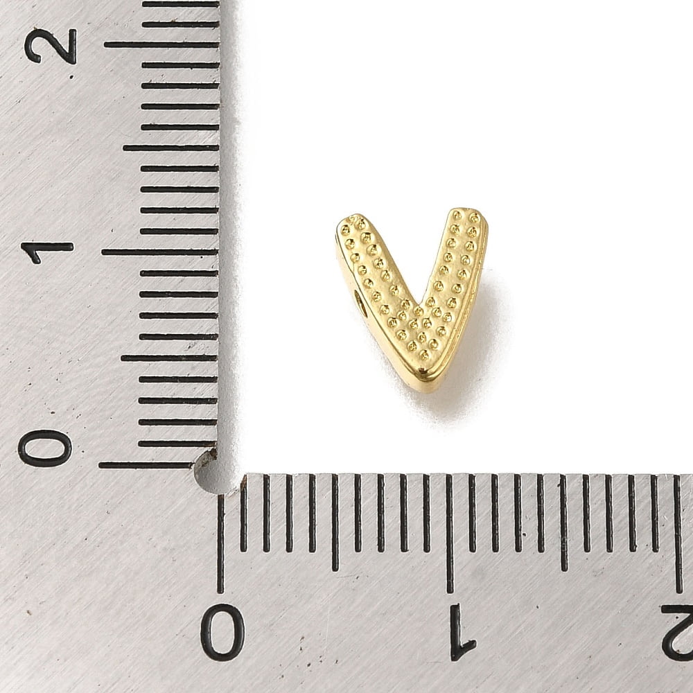 Rack Plating Brass Micro Pave Clear Cubic Zirconia Beads Long-Lasting Plated Cadmium Free Lead Free Real 18K Gold Plated Letter V 8x7x3mm