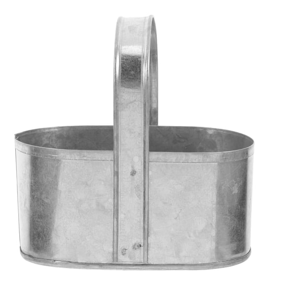 Vintage Iron Hanging Planter with Handle for Home Decor and Storage Silver Versatile Design Compact