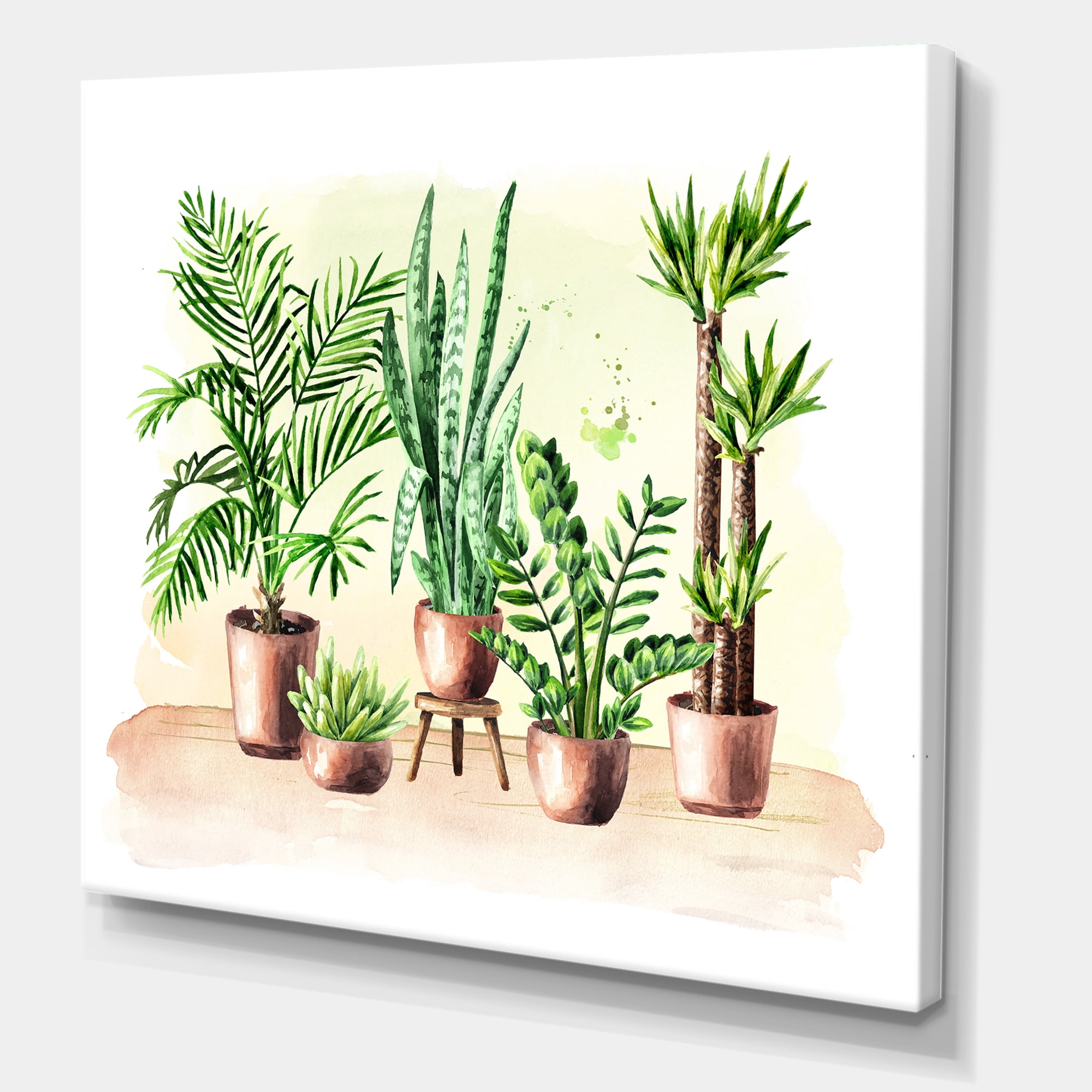 Indoor Green Home House Plants in Pots I 16 in x 16 in Painting Canvas Art Print, by Designart