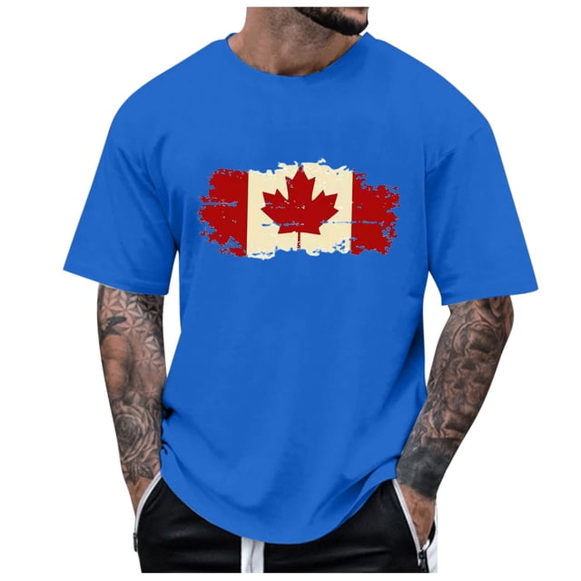 Chemise Homme Fête du Canada Fête Nationale Décontractée Vintage Imprimé Partiel Col Rond Manches Courtes