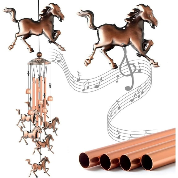 Horse Wind Chimes Decor, Hand-Made Waterproof Metal Musical Wind Bells Hanging Decoration, Rustics Vintage Bells Hanging for Home, Lawn, Porch, Patio, Garden Decor