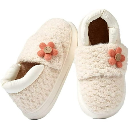

PIKADINGNIS Women Warm Soft Fluffy Fur House Slippers Chic Cute Floral New Winter Wrap Heel Indoor Shoes Outdoor Walk