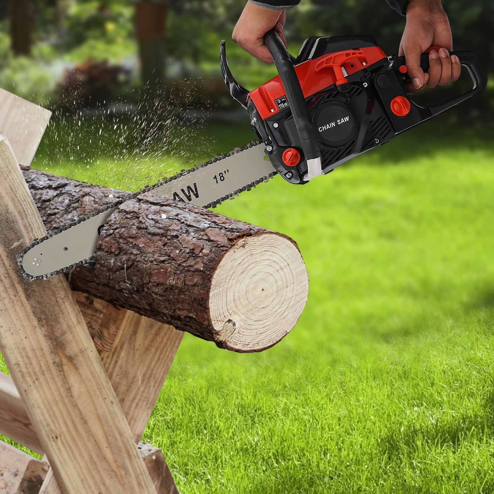 Gas Chainsaw 58cc, 3HP, 10,500 RPM – Lightweight, Ergonomic Design with 18” Guide Bar, Automatic Oiling, Safety Lock – Ideal for Wood Cutting, Tree Pruning, Yard Work