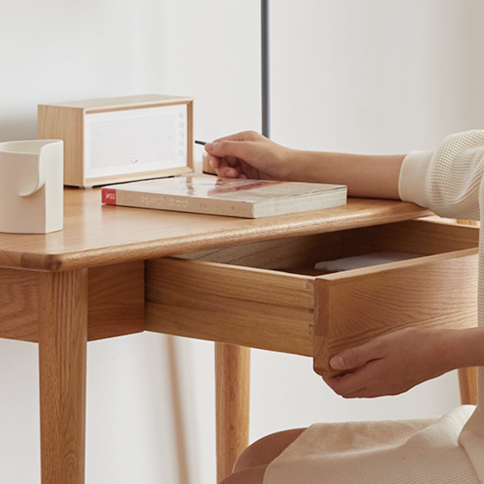 Computer Study Desk Oak Natural Wood PC Desk Work Desk Dressing Table Slim Solid Wood With Drawer Simple Work From Home