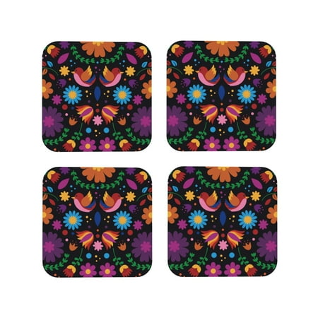 

Drink Coasters Set of 4 Colorful Floral2 Leather Coasters for Coffee Table Protector Heat Resistant Cute Coasters for Home Decor Housewarming Gifts Bar Kitchen 4 Inch Square