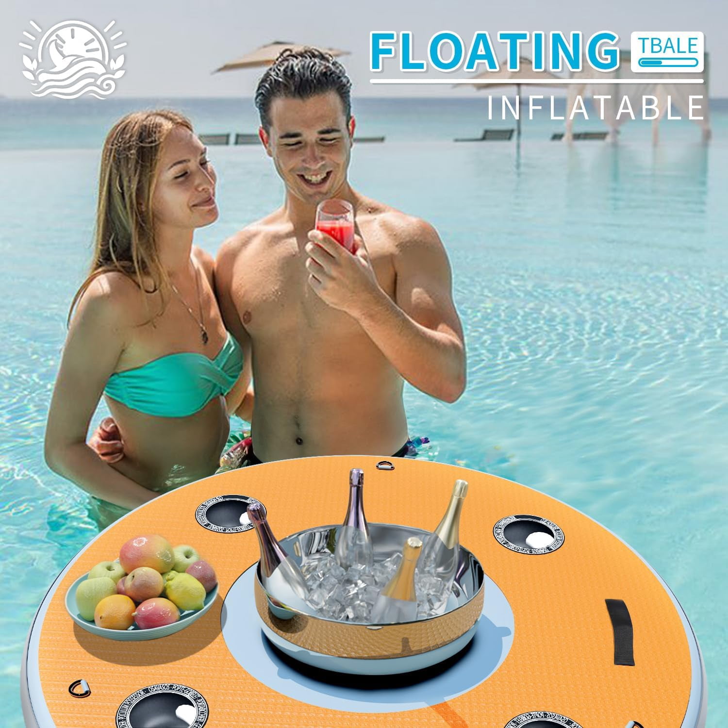 Pipopa Inflatable Floating Bar,Portable Floating Party Raft,Water Drink Bar with Ice Bucket Space,Drink Floats for Lakes,Pools,Boats,Round