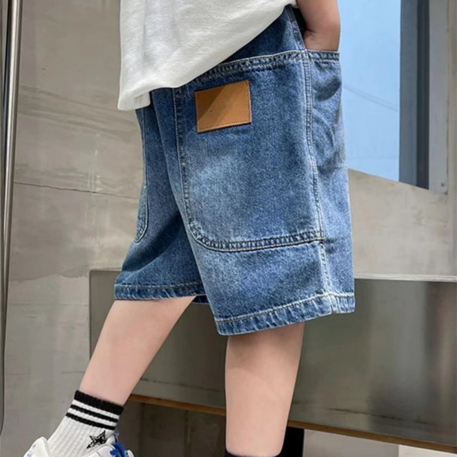 FYDUU Boy's Jean Shorts Boys Shorts Summer Denim Shorts Fashion Baggy Jorts Shorts Elastic Waist Casual Denim Trousers Kids Teenagers Jean Shorts 3-4 Years