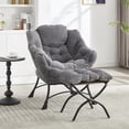 thumbnail image 3 of Jopath Lazy Chair with Ottoman, Accent Chair with Armrests and a Side Pocket, Leisure Upholstered Sofa Chair for Living Room Bedroom Office and Reading Room Grey, 3 of 9