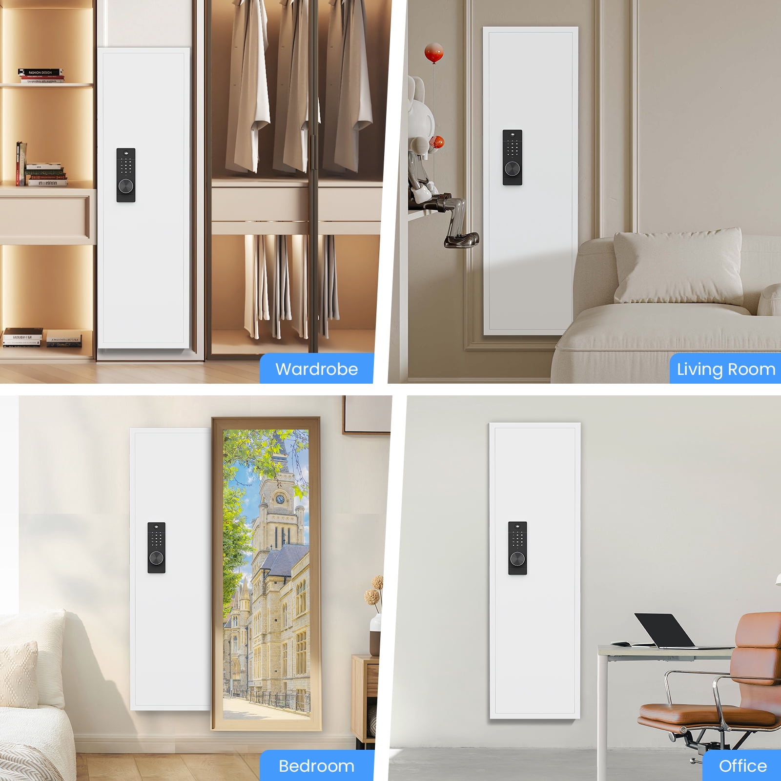53.15" Wall Safe, Digital Wall Safe Between the Studs with Dual Alarm ＆ Mute Mode, Hidden Wall Safe with Adjustable Shelve, Magnetic Support & Key Hook