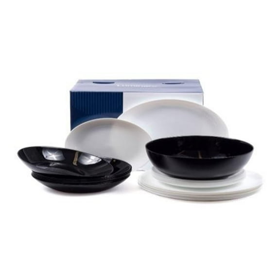 Stylish Round Durable Classic Kitchen Dinnerware Serving Platter Set for Indoor Outdoor Use - 19-pc Table Set, Diwali Black and White