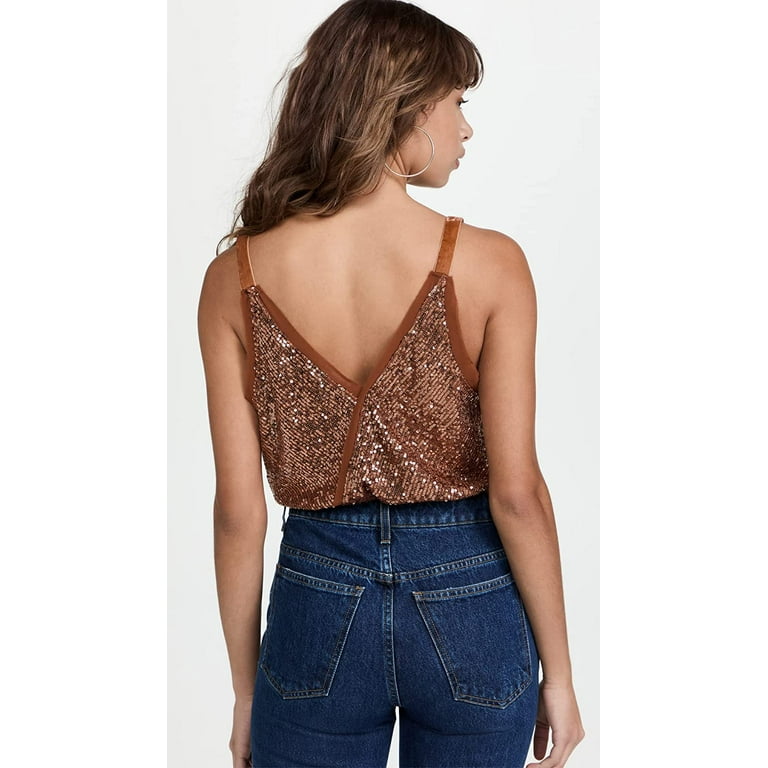 Free People Womens Shimmer Shine Thong Bodysuit X-Small Sunset 