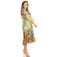 thumbnail image 3 of Sakkas Sole Women's Casual Boho Floral Print V neck Swing Long Sleeve Dress Midi - 581-Green - L/XL, 3 of 5