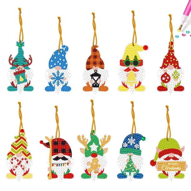 Kit de llavero de diamantes de Navidad de 10 Uds., taladro de forma especial, regalos de gnomo de Navidad para mascotas