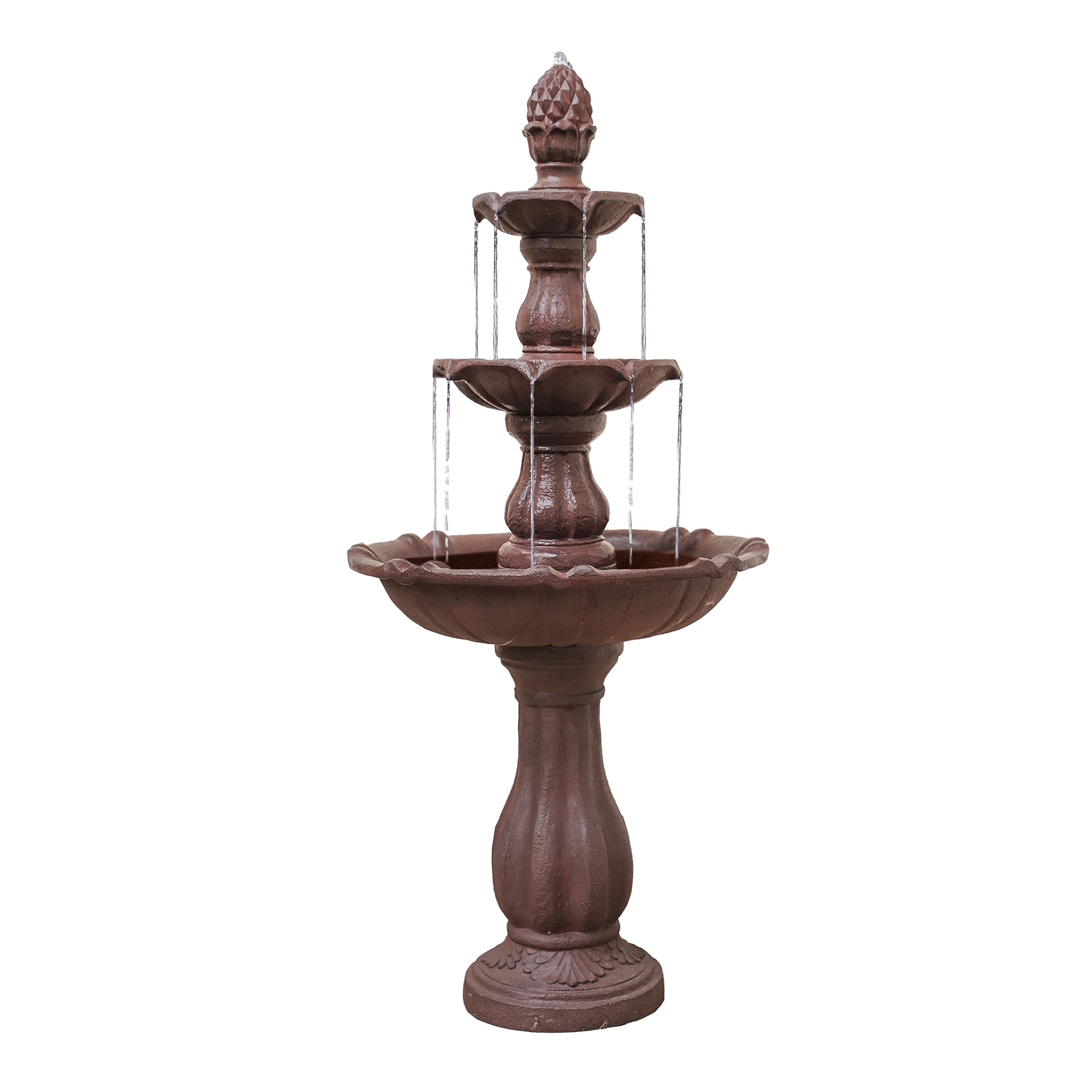XBrand 3-Tier Water Fountain w/Pump & Pineapple Top, 51 Inch Tall, Brown, Large Outdoor Freestanding Waterfall Decor for Porch, Lawn and Garden