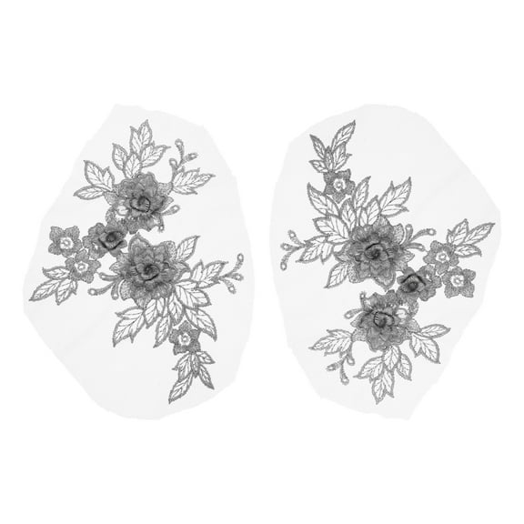 Uxcell 2 Pcs Flower Lace Appliques 3D Embroidery Lace Patch Sewing Addition Embellishments for Wedding Bridal Dress Clothes DIY Crafts Accessories Lace Decoration, Silver (20cm)