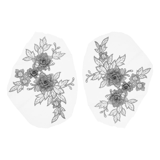 Uxcell 2 Pcs Flower Lace Appliques 3D Embroidery Lace Patch Sewing Addition Embellishments for Wedding Bridal Dress Clothes DIY Crafts Accessories Lace Decoration, Silver (20cm)