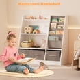 thumbnail image 2 of Hironpal Wood Kids Sling Bookshelf,Children Toy Storage Organizer Cabinet with 3 Cube Bins Fabric Drawers for Playroom Bedroom Nursery School, 2 of 7