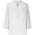thumbnail image 3 of Plus Size Tops for Women Summer Loose Casual Button Stand Up Collar Half Sleeve T Shirts Solid Color Trendy Blouses, 3 of 5