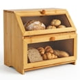 thumbnail image 4 of M Buder 2-Layer Wood Bread Box, Bamboo Bread Box for Kitchen Counters, Wooden Bread Storage Organizer with Clear Acrylic Doors, Ventilation and Flat Top, 4 of 9
