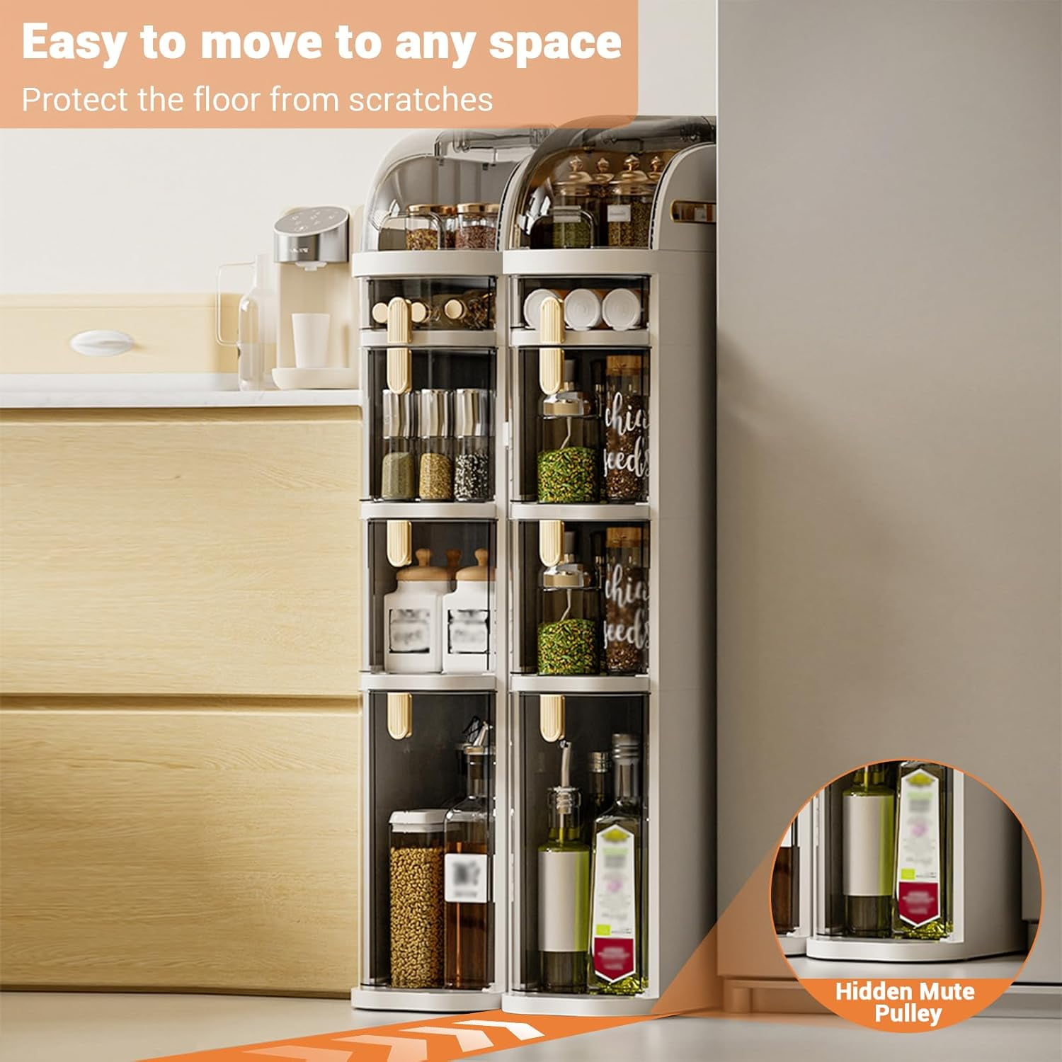 4-Tier Slim Waterproof Bathroom Storage Cabinet with Adjustable Shelves, Clear Plastic Drawers, Mobile Floor-Mount Organizer with Wheels for Kitchen, Bedroom, Laundry Room