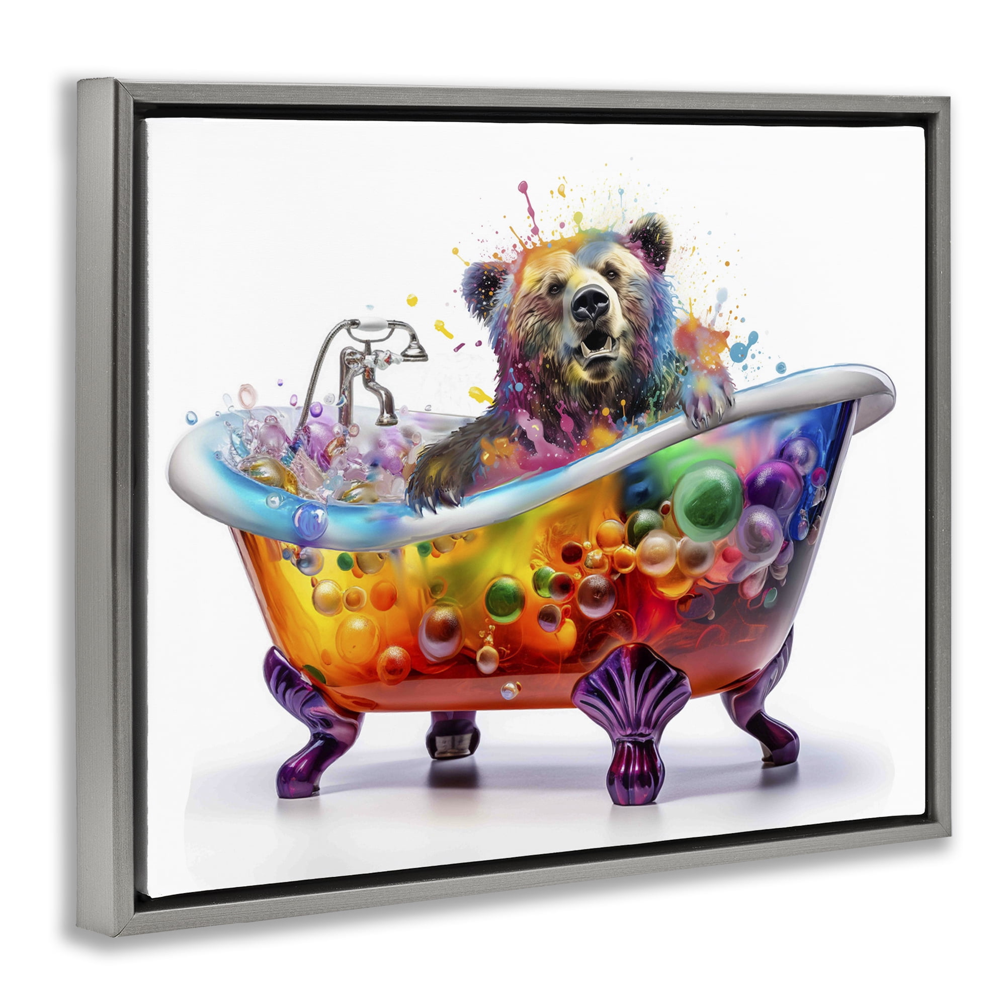 Stupell Industries Modern Bold Bubble Bath Typography Painting Gray Floater Framed Canvas Art Print Wall Art, 31 x 25