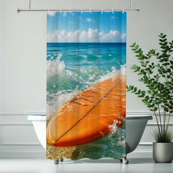 RKSupls Surfboard Ocean Waterproof Shower Curtain Polyester Shower Curtain with Hooks for Chic Elegant Home Bathtub Bathroom Decor Washable