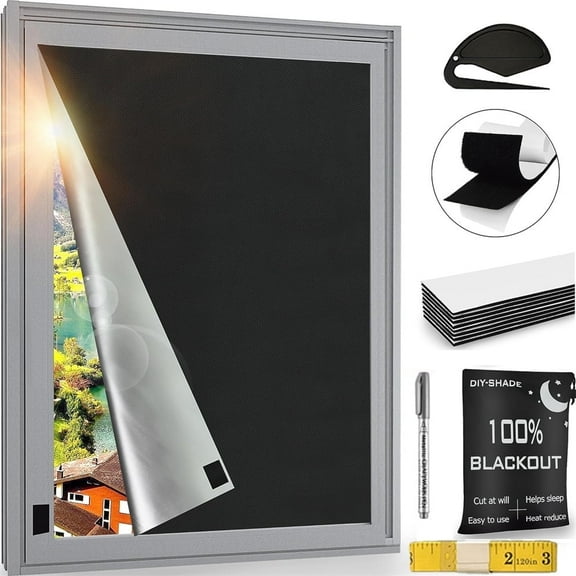 Duslogis 1 Pack Blackout Curtains, Portable Window Curtain Shade 100% Black Out Room Darkening Light Blocking Drapes for Bedroom Living Room - 39" x 57", Black & Silver