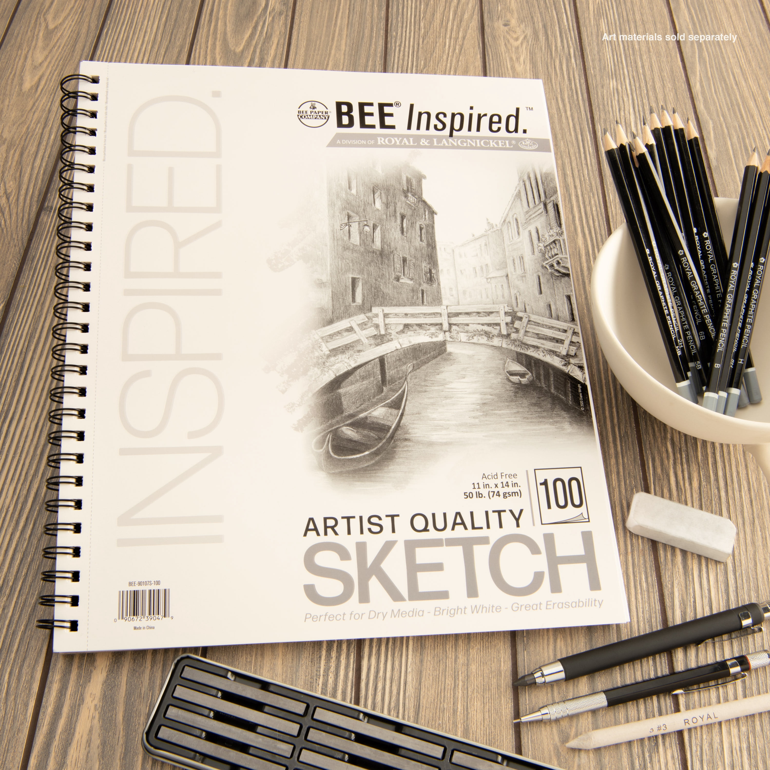 Bee Paper - Bee Inspired 11"x14" Sketching Paper Pad, 100 Sheets, Side Wire, 50lb. 74GSM