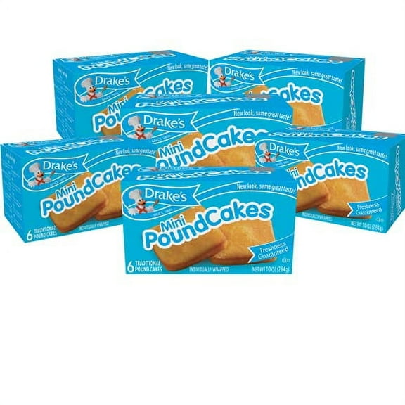 Drake's Mini Pound Cakes, 6 Boxes, 36 Individually Wrapped Traditional Cakes