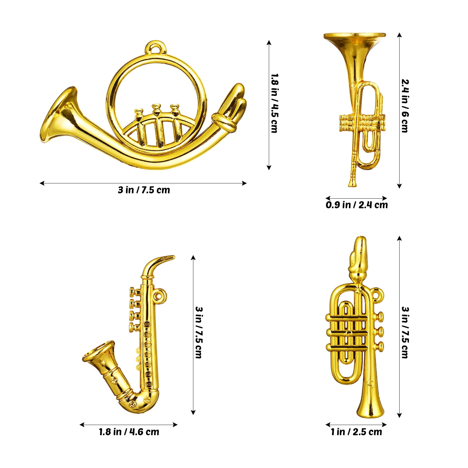 Set De 4 Mini Instruments De Musique HEMOTON – Saxophone, Trompette, Décoration Maison De Poupée, Alliage Doré