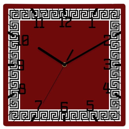 Red Wooden Wall Clock Silent Non Ticking, Black Modern Geometric Abstract Art Aesthetics Square Wall Clocks Battery Operated, Decor Clock for Home Office, Living Room, Kitchen, 12 Inch