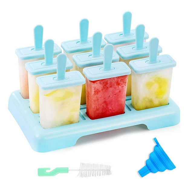 Molde para helado 9 Molde reutilizable para helado, paletas heladas creativas DIY, libre de BPA, equipado con cepillo de limpieza y embudo plegable de silicona (amarillo)