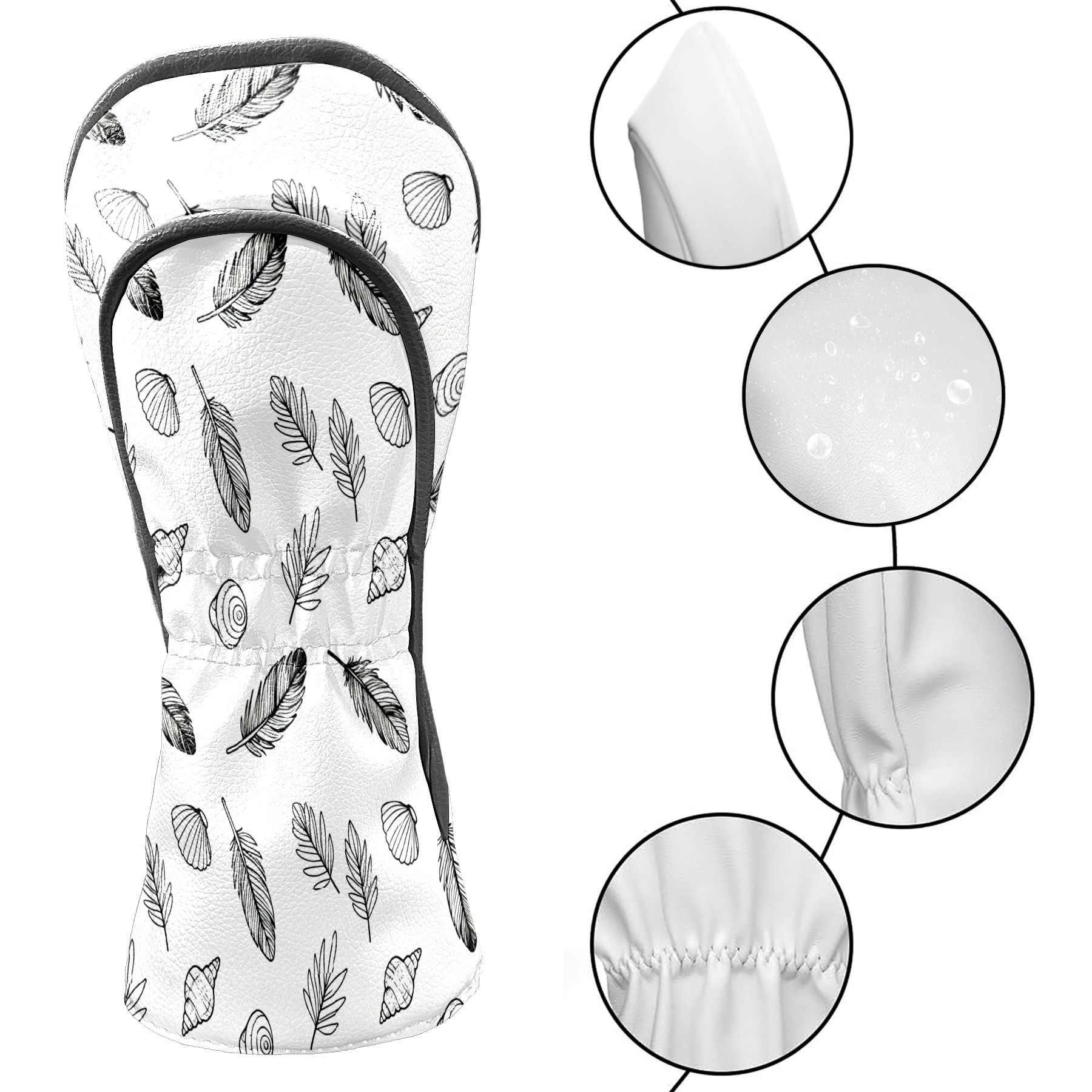 Golf Club Covers, White LeafFeather Premium PU Leather Driver Hybrid Putter Head Covers with Velvet Lining, Waterproof Golf Gifts for Men Women