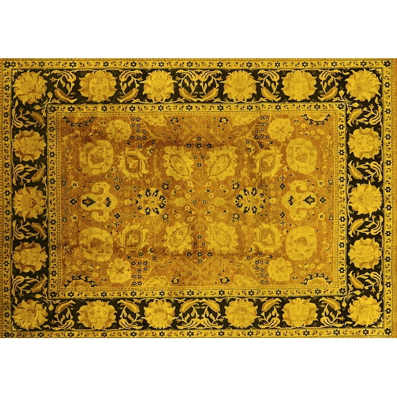 Ahgly Company Indoor Rectangle Oriental Yellow Traditional Area Rugs, 6' x 9'