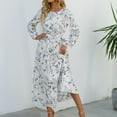 thumbnail image 7 of Long Sleeves Dresses, Women's Summer Print Casual Loose Long Sleeve Crew Neck Dress, 7 of 7