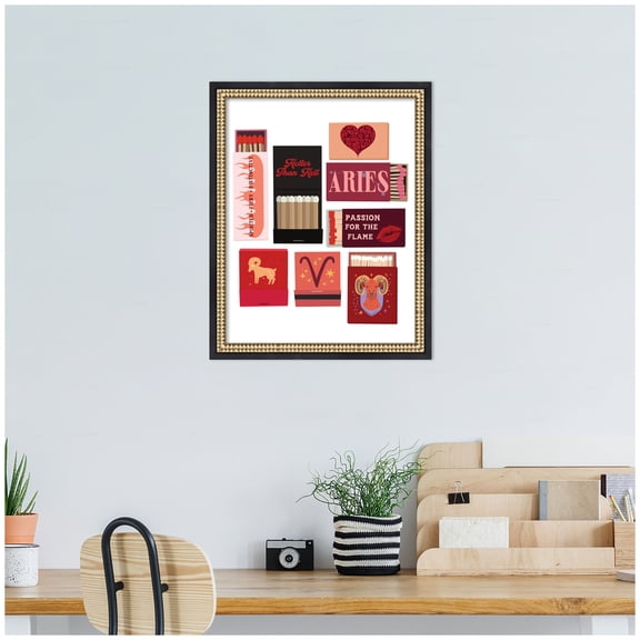 Kate and Laurel Framed Wall Art Print Aries Matchbooks 14x18 FC by Megan Ryan, 16 x 20, Castellan Black Frame, Whimsical, Typography Art for Wall Decor