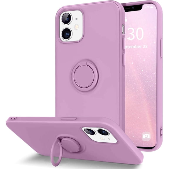 Compatible with iPhone 12 Case,iPhone 12 Pro Case with Built-in 360 Rotatable Ring Kickstand Fit Magnetic Car Mount Slim Liquid Silicone Rubber Protective for iPhone 12/12 Pro-Pink
