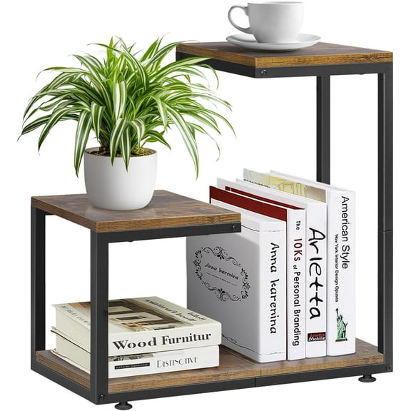 G Shaped Side Table, 3 Tier End Table for Couch Indoor, Small Sofa Coffee Table with Metal Frame for Living Room Bedroom Nightstand Bedside