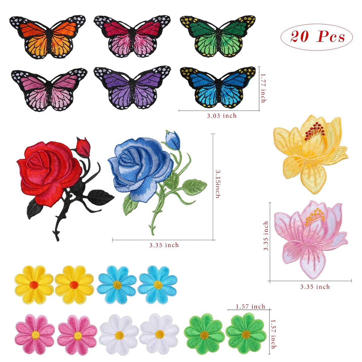 ckepdyeh 20 Pcs Flowers Butterfly Iron on Patches Sew on Embroidery Applique Patches for Arts Crafts DIY Decor,Jeans,Jackets,Bags - image 4 of 8