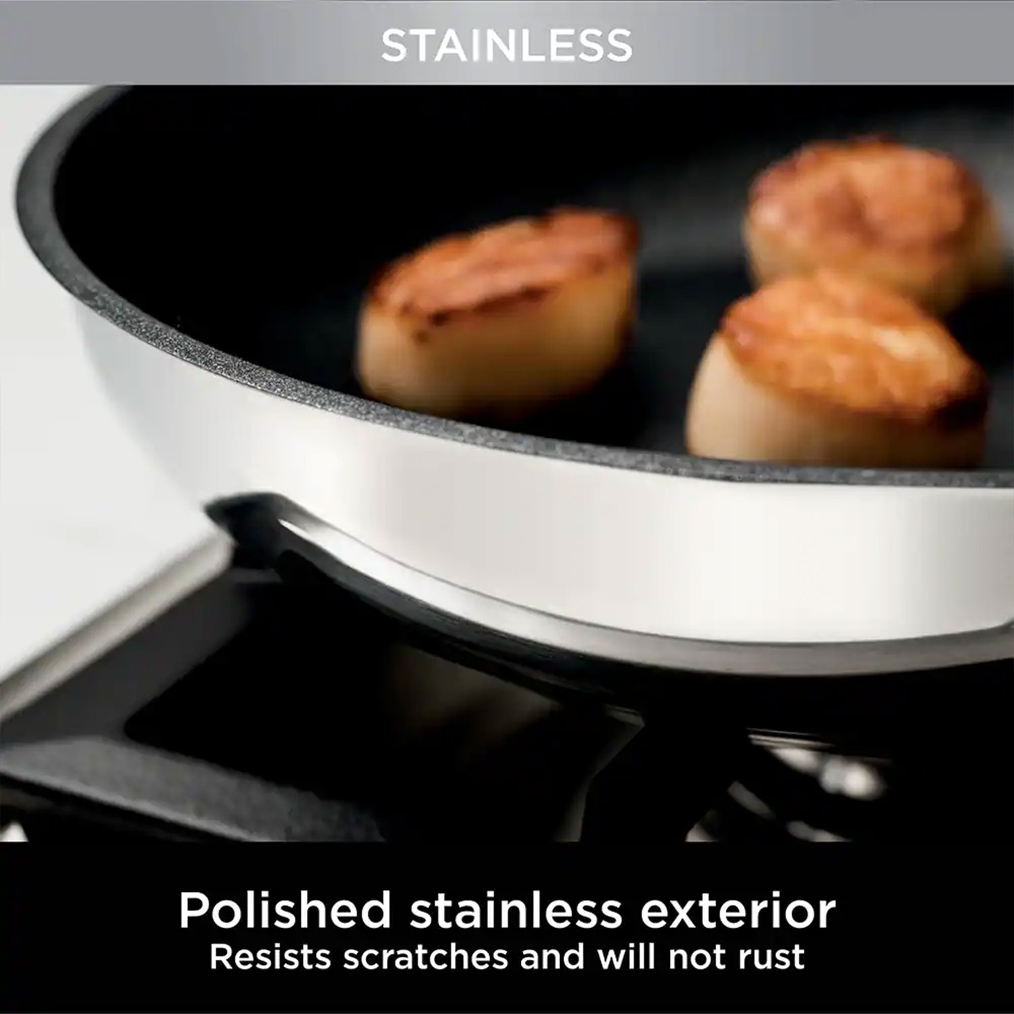 Ninja C62200 Foodi NeverStick Stainless 10.25-Inch & 12-Inch Fry Pan Set,  Polished Stainless-Steel Exterior, Nonstick, Durable & Oven Safe to 500°F