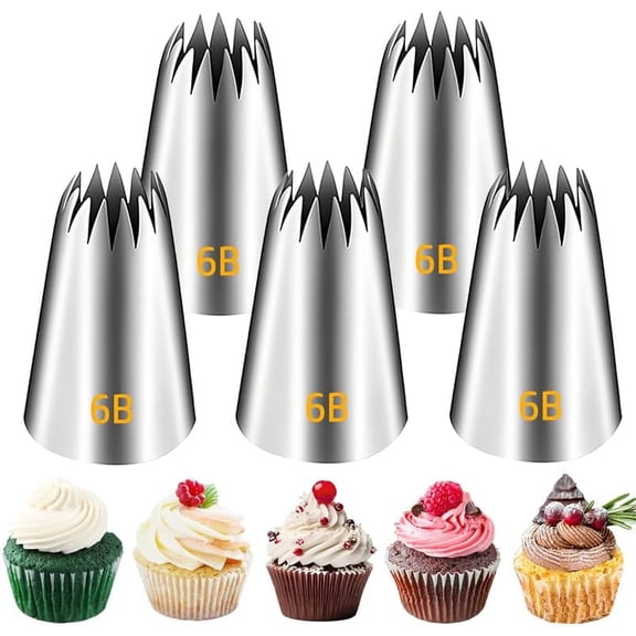 6B Piping Tips Set, Stainless Steel Medium Cake Decorating Tips, 5 Pieces Frosting Icing Tips for Cake Decorating, Cupcakes, Cookie$$Home Decor, Kitchen, & Other