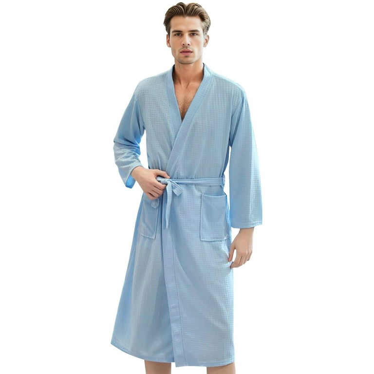 Bath Robe Soft Men Cotton Bath Robe Plus Size Towel Kimono Spa Lightweight  Bathrobe Women Dressing Gown Sleepwear 3/4 Sleeve Loungewear with Pockets  Sky Blue M - Walmart.com