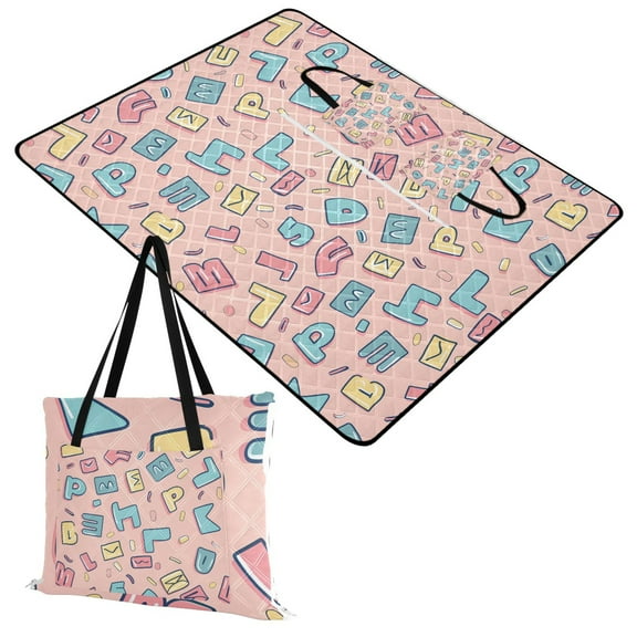 Extra Large Picnic Beach Blanket Waterproof Sand Proof Portable Outdoor Mat Cartoon Letter and Character 60x80