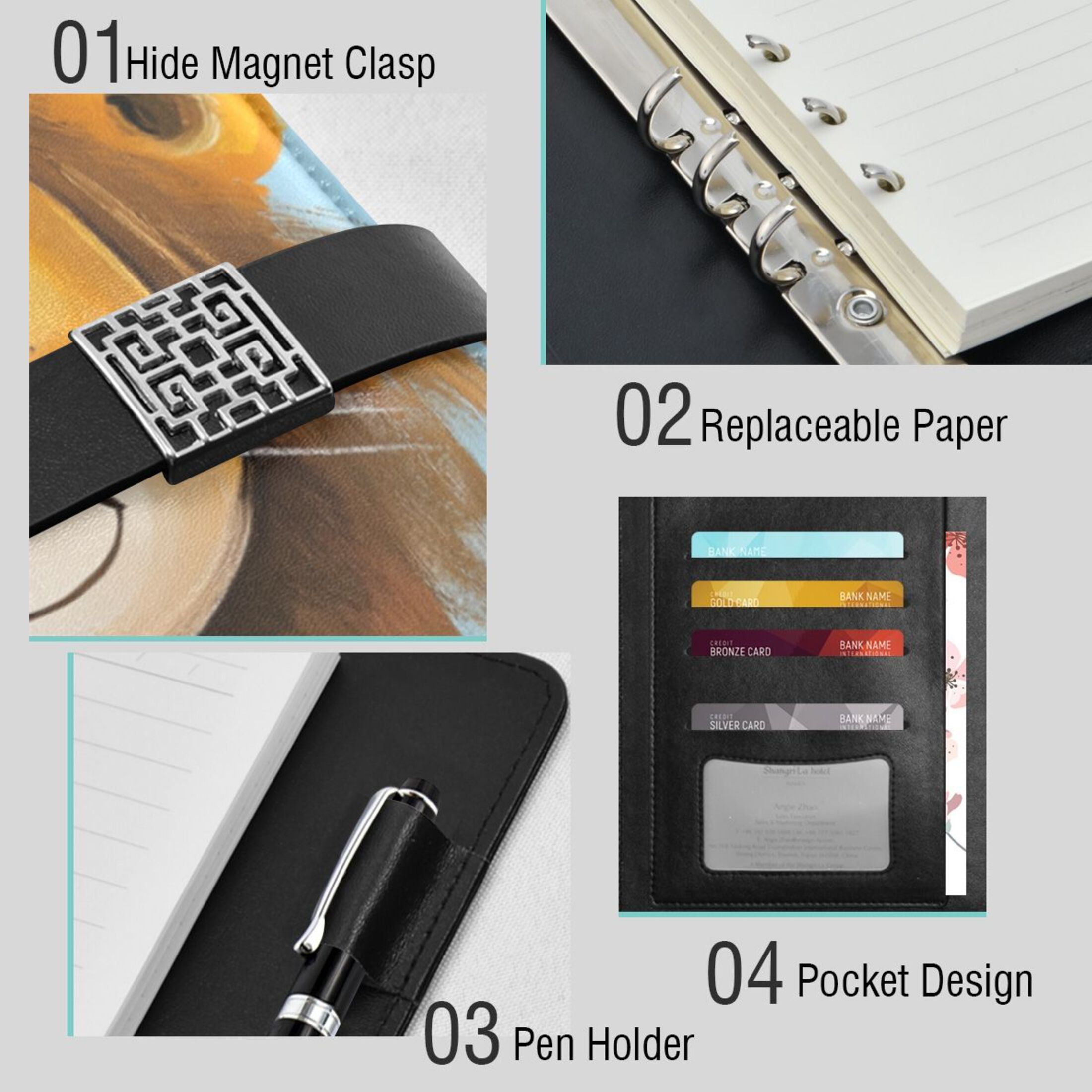 Leather Planner Leather Notebook Notebook Journal Binder Design Pen Pocket Design Convenient for Storage Cute Smiling Yellow Lion